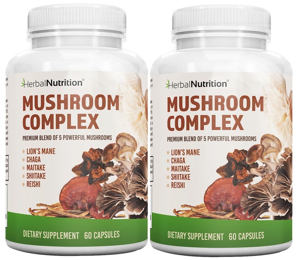 Urteernæring Mushroom Complex 700mg til 1400mg. De 5 mest kraftfulde svampe - Lions Mane, Reishi, Chaga, Maitake, Shiitake - Understøtter immunforsvar, Nootrop Brain Sundhed for Memory & Focus