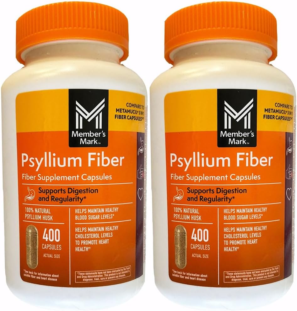 Medlemmernes Mark Fiber Kapsler 2Pack (400 Greve) Psyllium Husk er # 1 Læge-Anbefalet Fiber Supplement.
