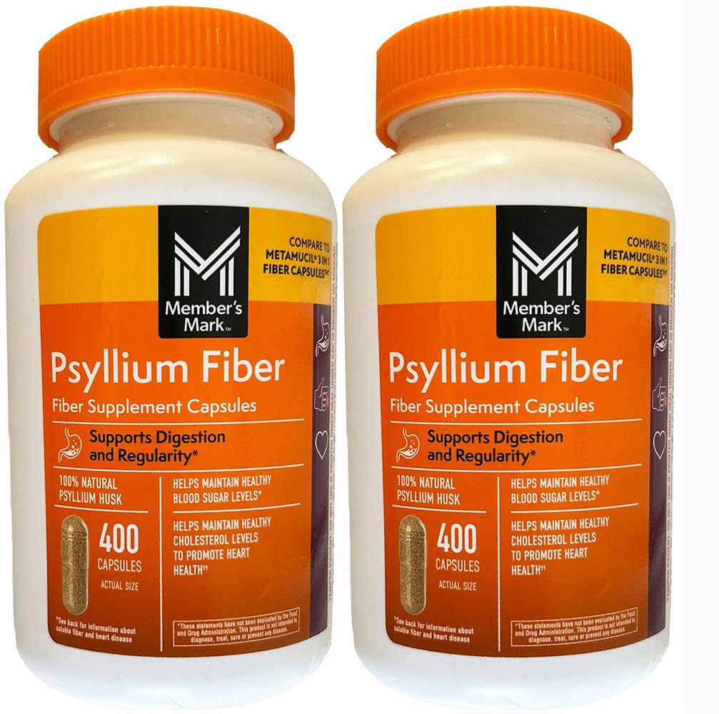 Medlemmernes Mark Fiber Kapsler 2Pack (400 Greve) Psyllium Husk er # 1 Læge-Anbefalet Fiber Supplement.