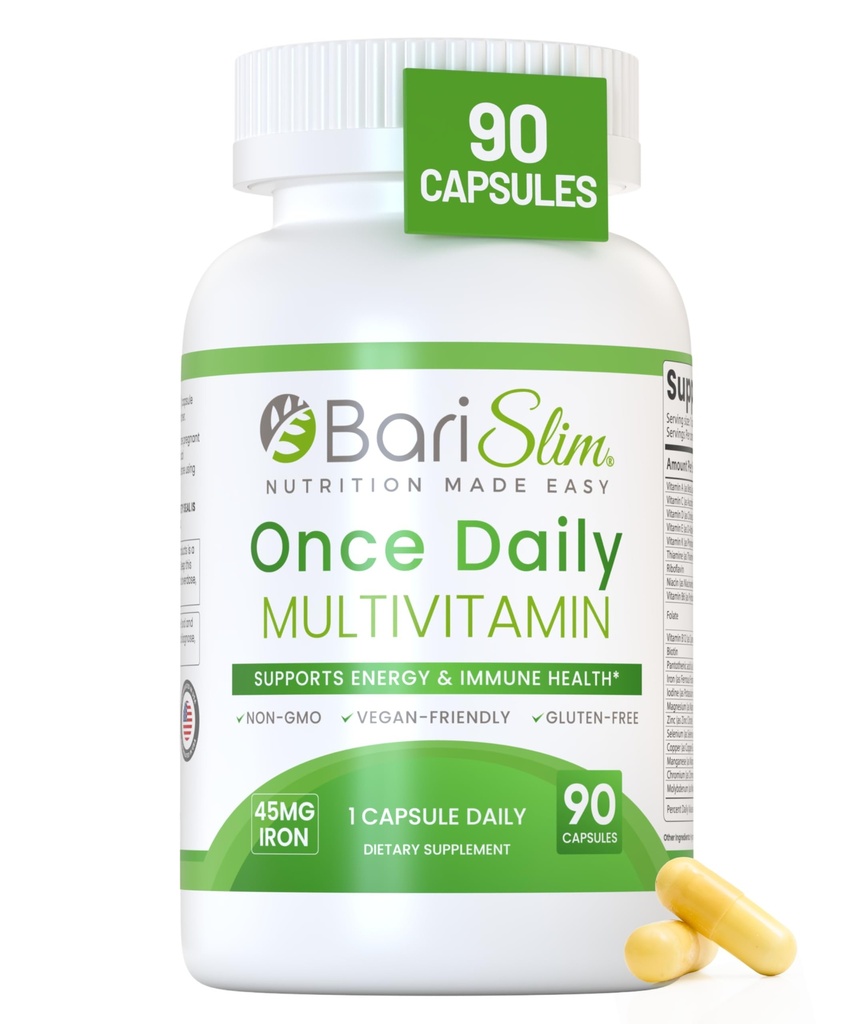 BariSlim En gang daglig Bariatric Multivitamin Capsule - 45 mg jern - Bariatric Vitamin & supplement til post Bariatric Kirurgi herunder Gastric Bypass & Gastric Sleeve
