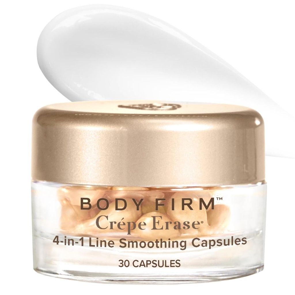 BODY FIRM Crepe Slet 4- in-1 Linje Smoothing Capsules, Anti- Aging, Hydrating Face and Eye Serum med Hyaluronsyre og Multi- Chain Peptid til Wrinkles, Crepe Skin & Fine Lines, 30 Count