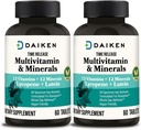 DAIKEN Mini Multivitamin, 60 tabletter, forstærket med Lutein, Lycopene & folinsyre, tidsfrigivelse Multivitamin til kvinder & mænd, Vegan & Let at synke (pakke med 2)