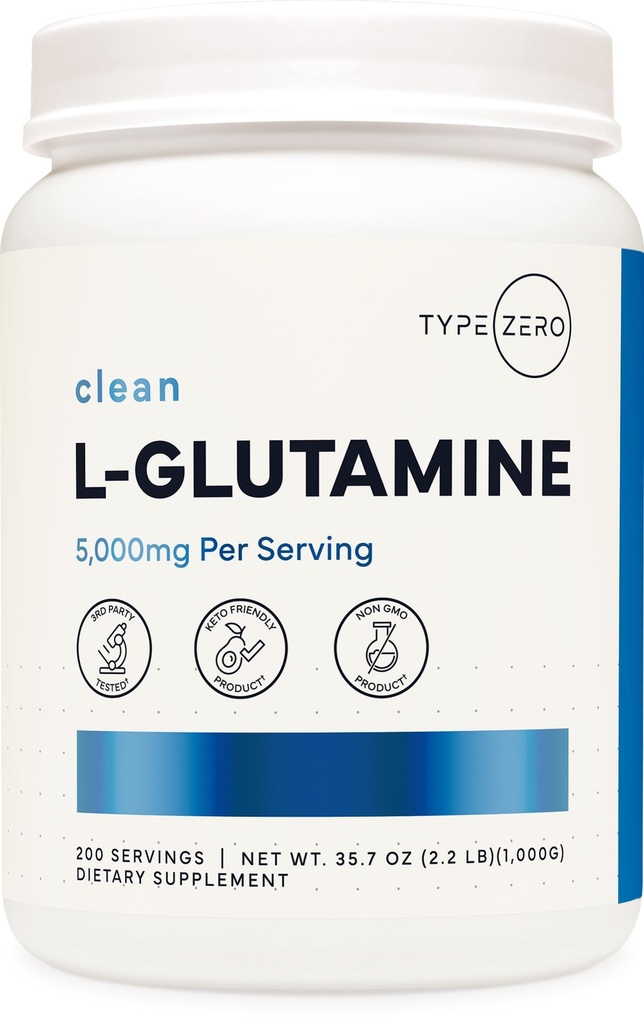 Type Zero L Glutamin Powder KG, 5000mg Servering Størrelse - 6 - Måned Supply, L- Glutamin Supplement for Gut Health, Gastrointestinal Lining Support & Recovery for Women / Men - Vegan, Gluten Free, No Fillers