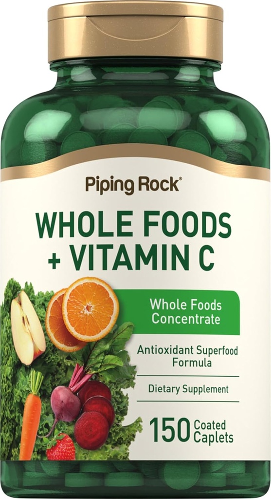 Piping Rock Hele fødevarer C-vitamin 124; 150 Caplets • 124; Superfood Blend • 124; Vegetar, Non- GMO, Gluten Free Supplement