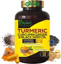 World 1st.Turmerisk Curcumin Ginger og Black Seed Oil, 120 Caps, 2250mg, 95% Curcuminoids, BioPerin Tilføjet, Ekstra Styrke, Økologisk, Halal, Vegan, Support Immunsystem, Fælles Support (120)