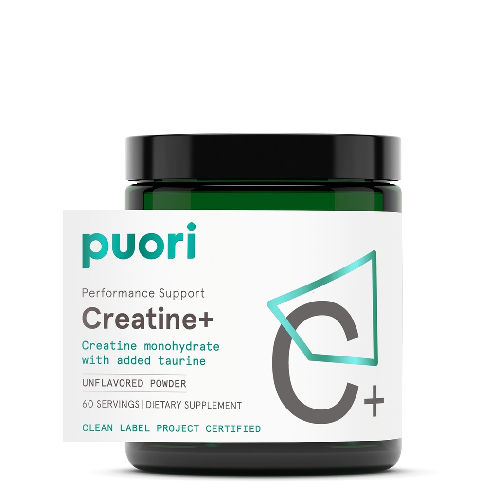 Puori Creatin monohydrat pulver med Taurine - Unflavored Creatin Powder, Pre- workout supplement for mænd og kvinder - Muscle Builder, forbedret workout ydeevne & styrke Building - 60 Servering