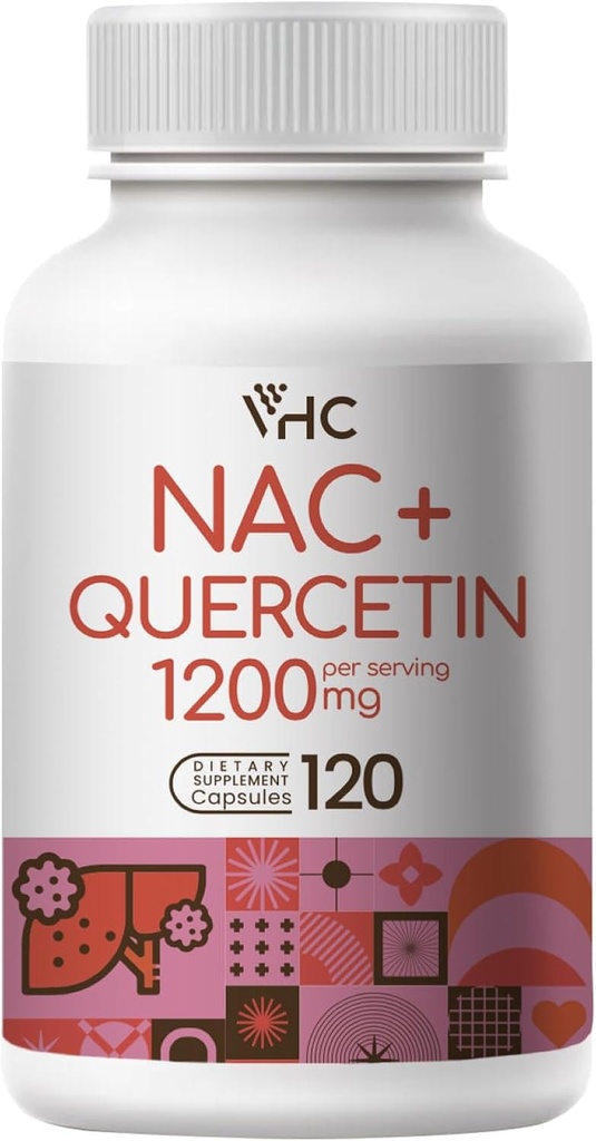 VHC NAC Supplement, Acetyl L- Carnitine1200mg Plus Quercetin, Optimal dosis (1200mg + 100mg), 2 i 1 Dual Action Formel N- Acetyl- L- Cystein med Quercetin, for luftveje, lever, immunforsvar, Made in USA
