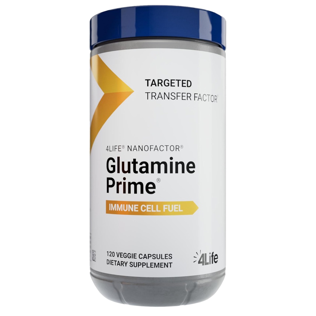 4Life Glutamin Prime - Fuel Immunceller med Glutamin og Forbedre Cell Kommunikation med NanoFactor - Wellness and Energy - 120 Veggie Kapsler