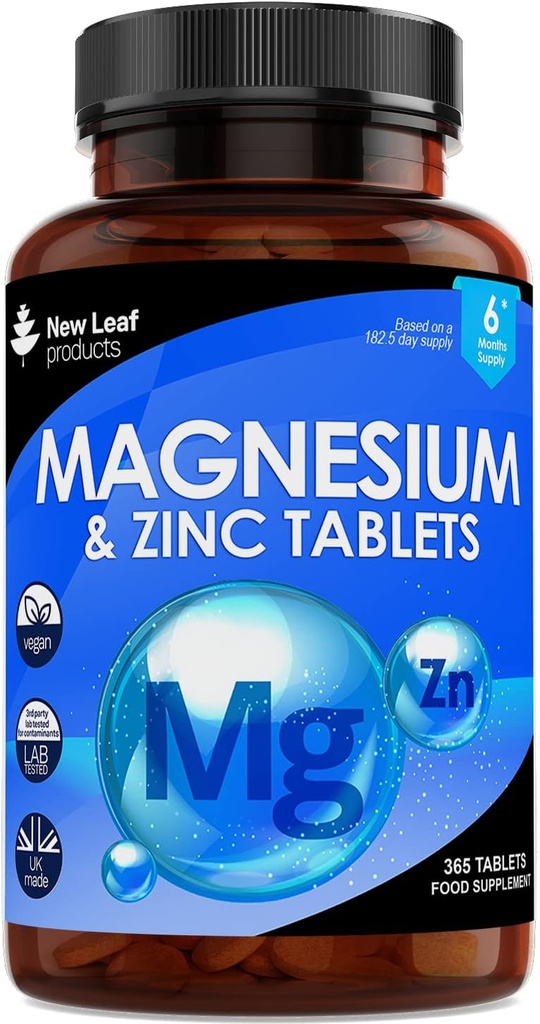Magnesiumtilskud Magnesium og zinktilskud (6 måneder Tilgang) Høj Absorbency Magnesium & Zink - Muskelknogler & Sund Immunfunktion - Vegan, Non- GMO, Gluten- Free - 365 små tabletter
