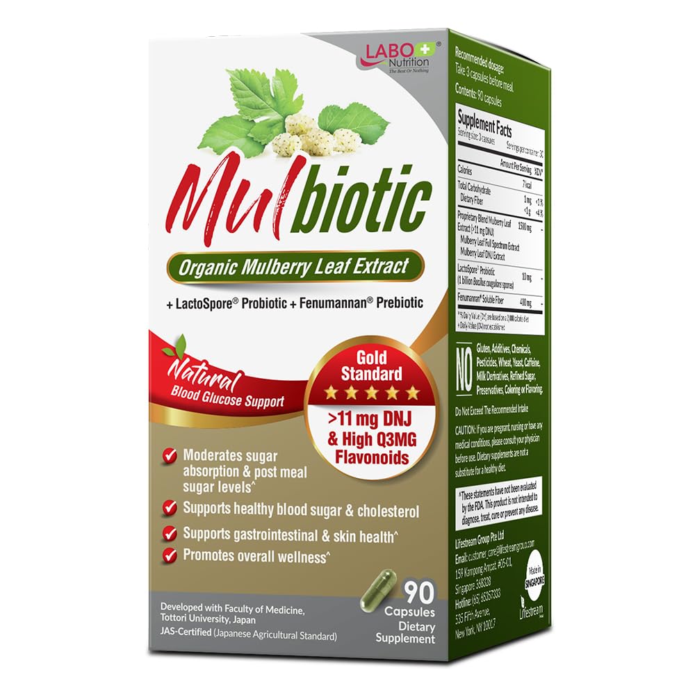 Labo Nutrition Mulbiotic Capsule, Organic Mulberry Leaf Extract + LactoSpore Probiotic & Fenumannan Prebiotic, for Sund Carb Cravings Support, Vegetarisk, Non- GMO