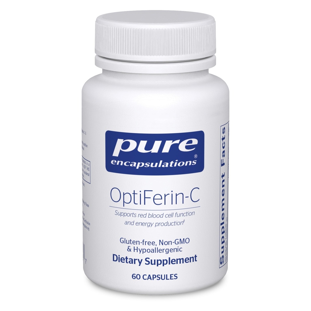 Rene indkapslinger OptiFerin- C - for røde blodceller & energi - Iron Absorption Support - Energy Supplement * - C-vitamin berigede - Gluten Free & Non- GMO - 60 kapsler
