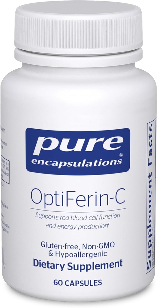 Rene indkapslinger OptiFerin- C - for røde blodceller & energi - Iron Absorption Support - Energy Supplement * - C-vitamin berigede - Gluten Free & Non- GMO - 60 kapsler
