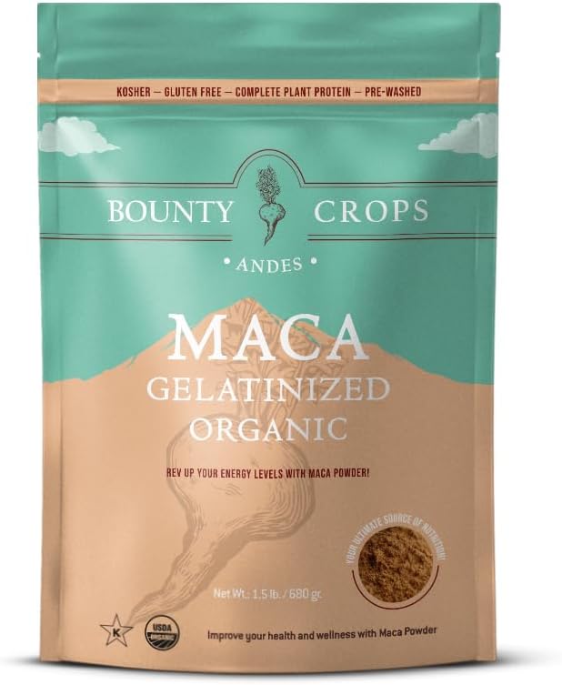 Organic Maca Powder Gelatinized 24 Oz Bag (1,5 LB - 680 gr), Energi & Vitality Booster, Non-GMO & Gluten- Free, Peruvian Superfood, Certified Organic