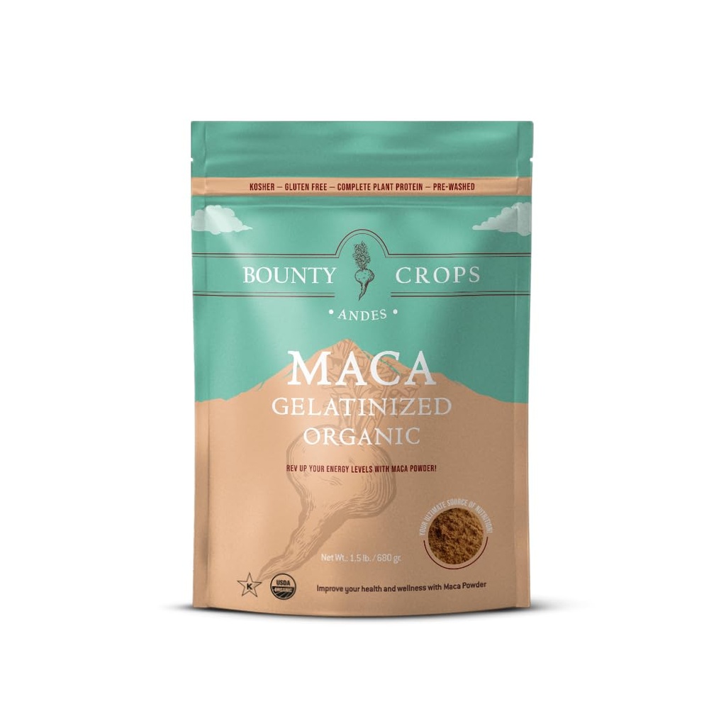 Organic Maca Powder Gelatinized 24 Oz Bag (1,5 LB - 680 gr), Energi & Vitality Booster, Non-GMO & Gluten- Free, Peruvian Superfood, Certified Organic