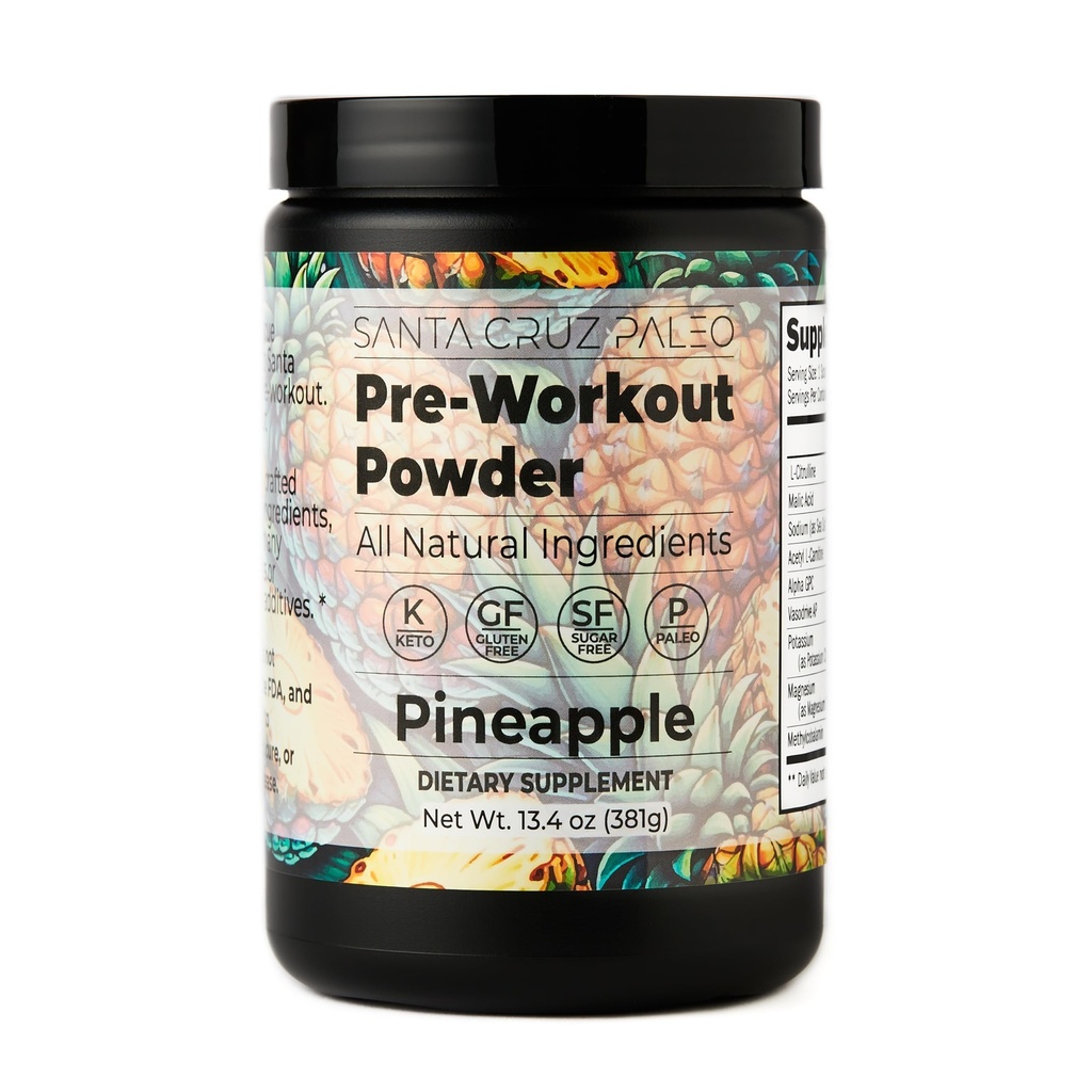 Santa Cruz Paleo Pre Workout Powder Electrolytes, Magnesium, Kalium, Sea Salt & L Citrullin, Koffein & Sugar Free Preworkout Drink Mix for Energy & Hydration, Ananas Arv, 30 Servering