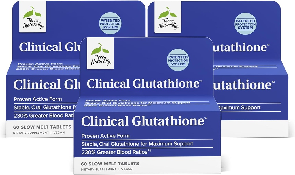 Terry naturligt klinisk Glutathion - Antioxidant supplement til høj absorption - Kosttilskud med L- Glutathion - Vegan supplement til Support Cell Health - 60 Slow Smelt Tablets (Pack of 3)