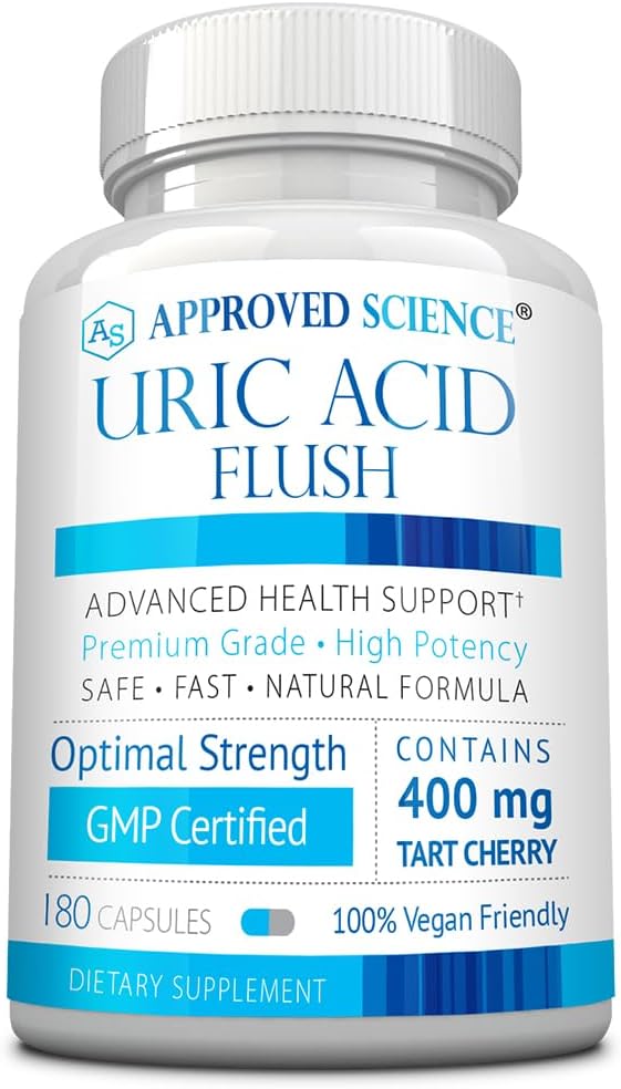 Godkendt videnskab ® UriAcid Flush supplement med folinsyre og tærte Cherry - 180 kapsler - 3 måneders forsyning