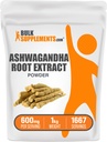 BulkSupplements.com Ashwagandha Root Extract Powder - Ashwagandha Supplement, Herbal Supplement - Vegan & Gluten Free, 600mg per Serving, 1kg (2,2 lbs) (Pack of 1)