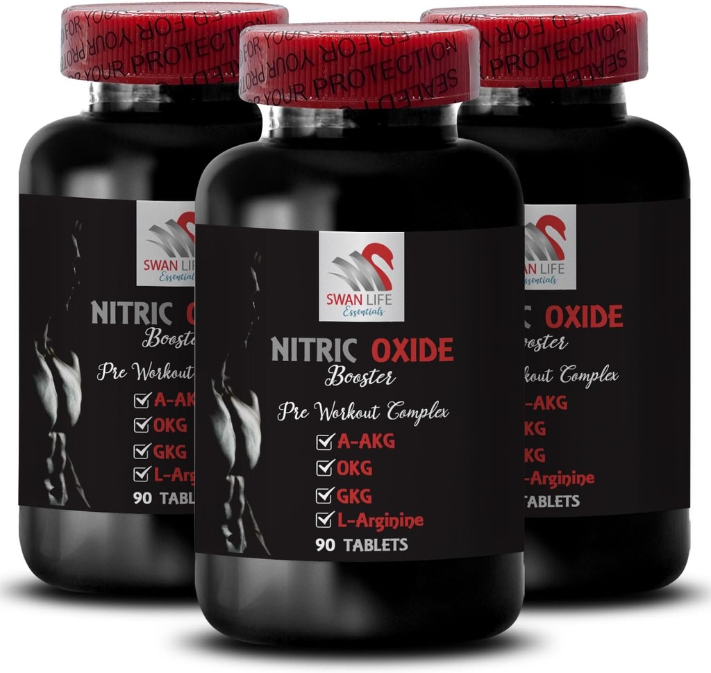 L- citrlin og L- arginin Kosttilskud - Nitrooxid Booster - Endurance, Nitrooxid Flow, Styrketræning, Fitness Support, Pre- Gym Boost, Muskelpumpe, Fysisk Boost 3 Flasker 270 tabletter