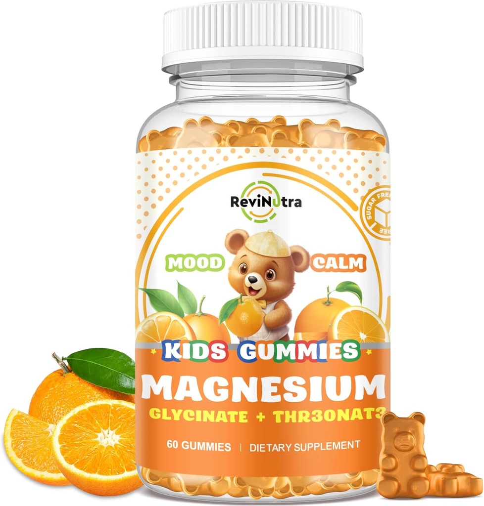 Magnesium Complex Gummies for Kids & Adults- Magnesium Glycinate Supplement- Support Calm Stress Relief, Bones, Mood Vegan- Sugar- Free Orange Flavor, 60 Gummies