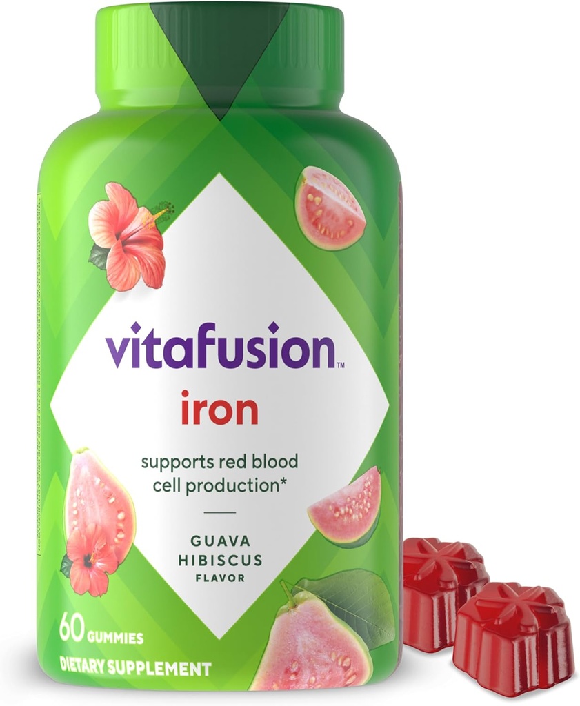 Viafusion Iron Gummy Vitamin Supplement, Understøtter Red Blood Cell Production *, Guava Hibiscus Flavor, 30 Servering, 60 Greve