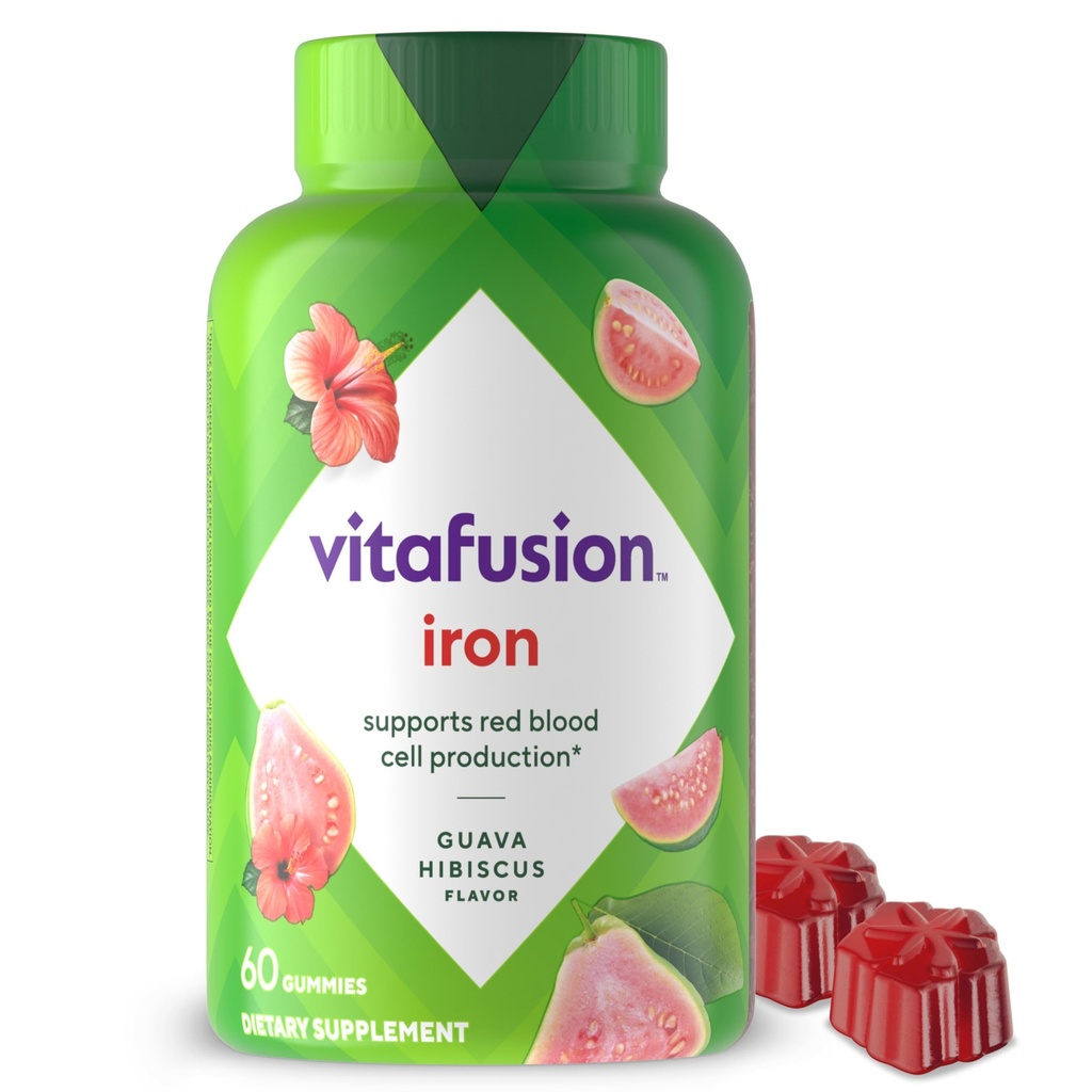 Viafusion Iron Gummy Vitamin Supplement, Understøtter Red Blood Cell Production *, Guava Hibiscus Flavor, 30 Servering, 60 Greve