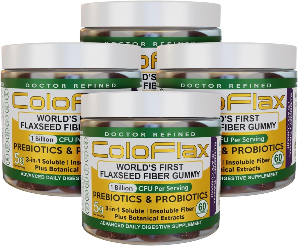 Organic Flaxseed Fiber + Probiotic Gummies against 124; Forstoppelse Relief & Regularitet uden krampe til voksne, Opløselig & Uopløselig Triple- Fiber Vegan Gummies - 120 Servere