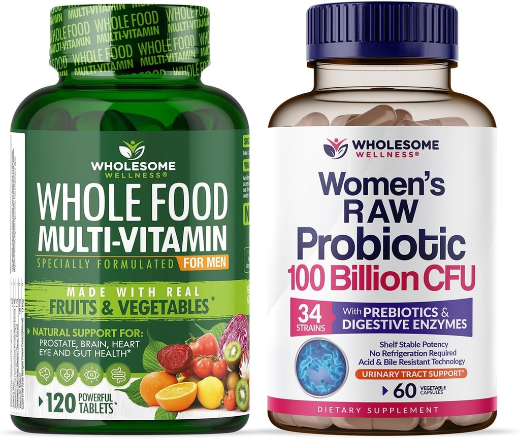 Grossome Wellness Food Multivitamin til mænd + Dr. Formuleret Raw Probiotika til kvinder 100 Millioner CFU 'er Bundle