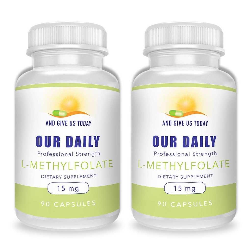 OG GIVE OS TODAG VORES DAGT L- Methylfolat 15mg (2 flasker) - 180 kapsler - Professional Strength Active Methyl Folate - 5 - MTHF Supplement - Ikke GMO, Gluten Free, Ingen Fylder