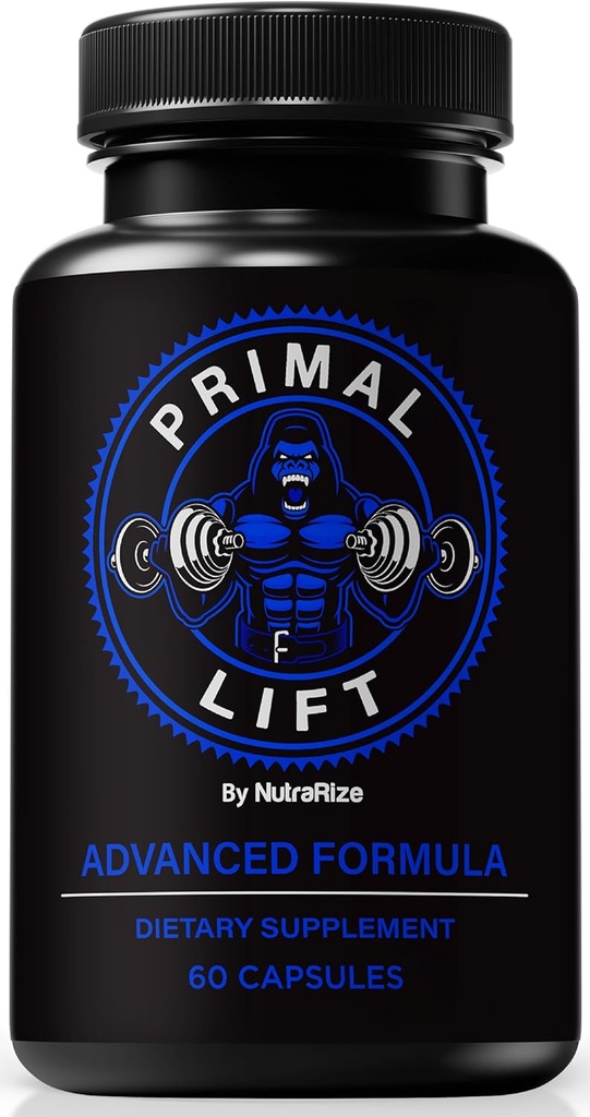 NutraRize Primal Lift til mænd, Officiel formel for Stamina og energi, Primal Lift Mand Performance Pills, Primal Lift ME Formel, PrimalLift Kapsler, Al naturlig støtte (60 Kapsler)