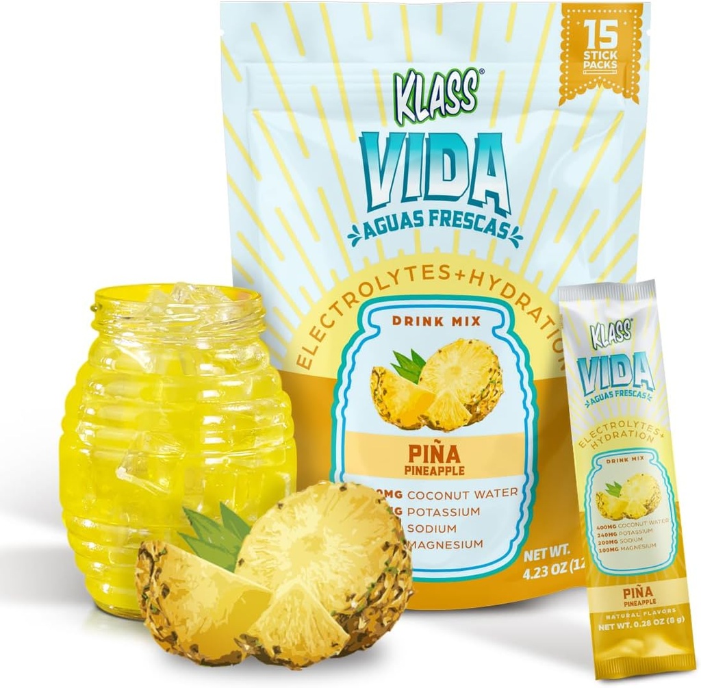 Elektrolyte Drink Mix - Ananas Agua Fresca Flavor Buddy 124; sukkerfri hydrering pulver med kokos vand & mineraler Buddy 124; 15 Single-Serve Stick Packs, Lav kalorie, Natural Flavor