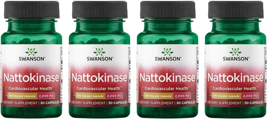 Swanson Nattokinase 2000 Fibrinolytiske Enheder 100 Milligram 30 Kapsler Enzyme (4 Pack)