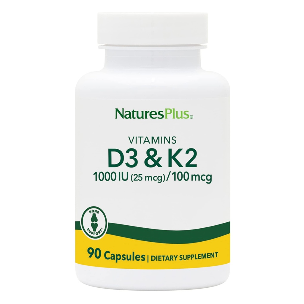 NaturePlus Vitamin D3 (1000 IE) & K2 (100 mcg) - Vegetarisk, Gluten Free - 90 Kapsler, 90 Servering