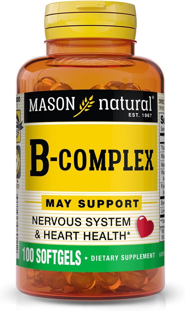 MASON NATURAL Vitamin B, Complex, 300, Day Supply, for Normal Nerve Support and Energy Metabolisme, 100 Softgels (pakke med 3)