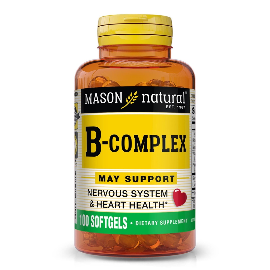 MASON NATURAL Vitamin B, Complex, 300, Day Supply, for Normal Nerve Support and Energy Metabolisme, 100 Softgels (pakke med 3)