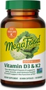 MegaFood Vitamin D3 5000 IE (125 mcg) - Vegetarisk Kosttilskud med vitamin D3 K2 - Understøtter knogler, tænder, muskler og immunforsvar - Certificeret ikke- GMO - 60 Mini kapsler, 60 Servering