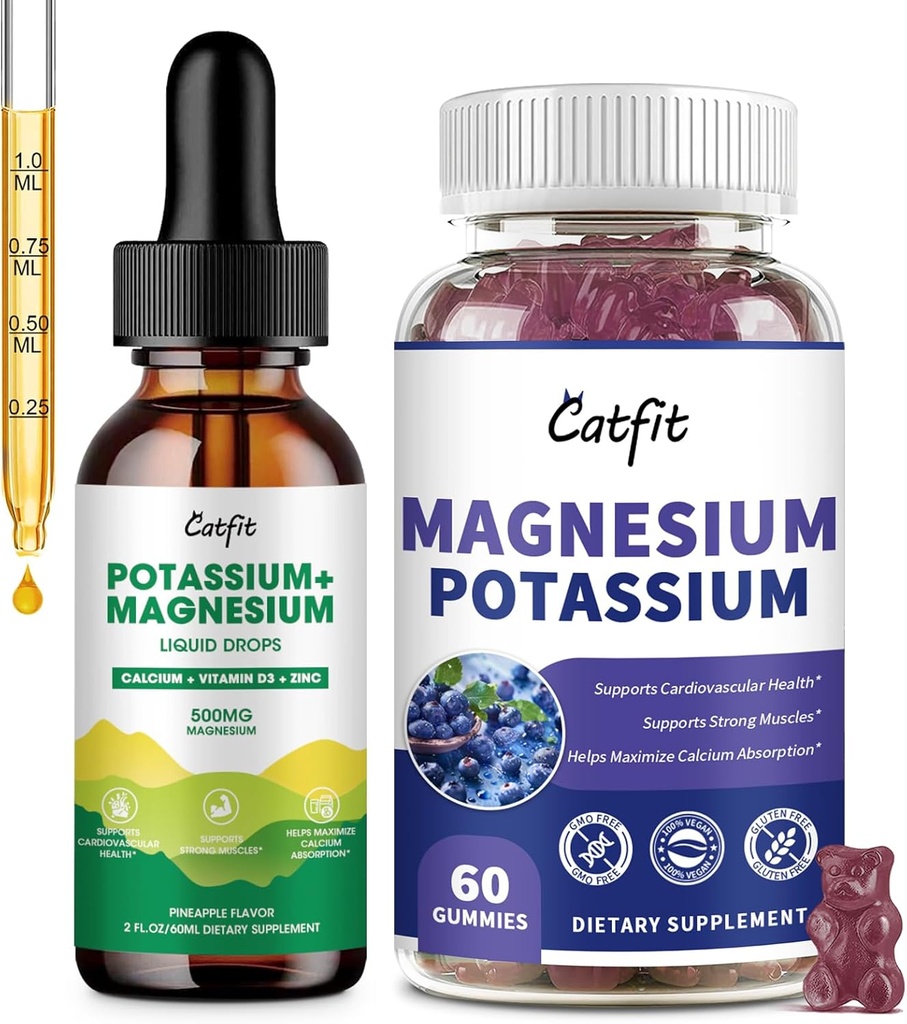 Catfit Kalium Magnesium Supplement, Magnesium Kalium Complex Supplement, Sugar Free & Vegan, immunforsvar, Calm Mood & Sleep Support, Muskelsundhed
