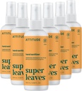ATTITUDE Hand Sanitizer Spray, EWG Verified, Kills Germs & Bacteria, Vegan & Plant-Based, Safe for Adults & Kids, Orange Blossom & Eucalyptus Scent, 3.38 Fl Oz (Pack of 6) (Spray Bottle)