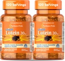 Puritan 's Pride Premium Lutigold Lutein Carotenoid 20mg med Zeaxanthin til mænd og kvinder, Kosttilskud til øjensundhedssupport, 8 måneder Supply, 120 Easy- to- Swallow Softels, 2 Pack