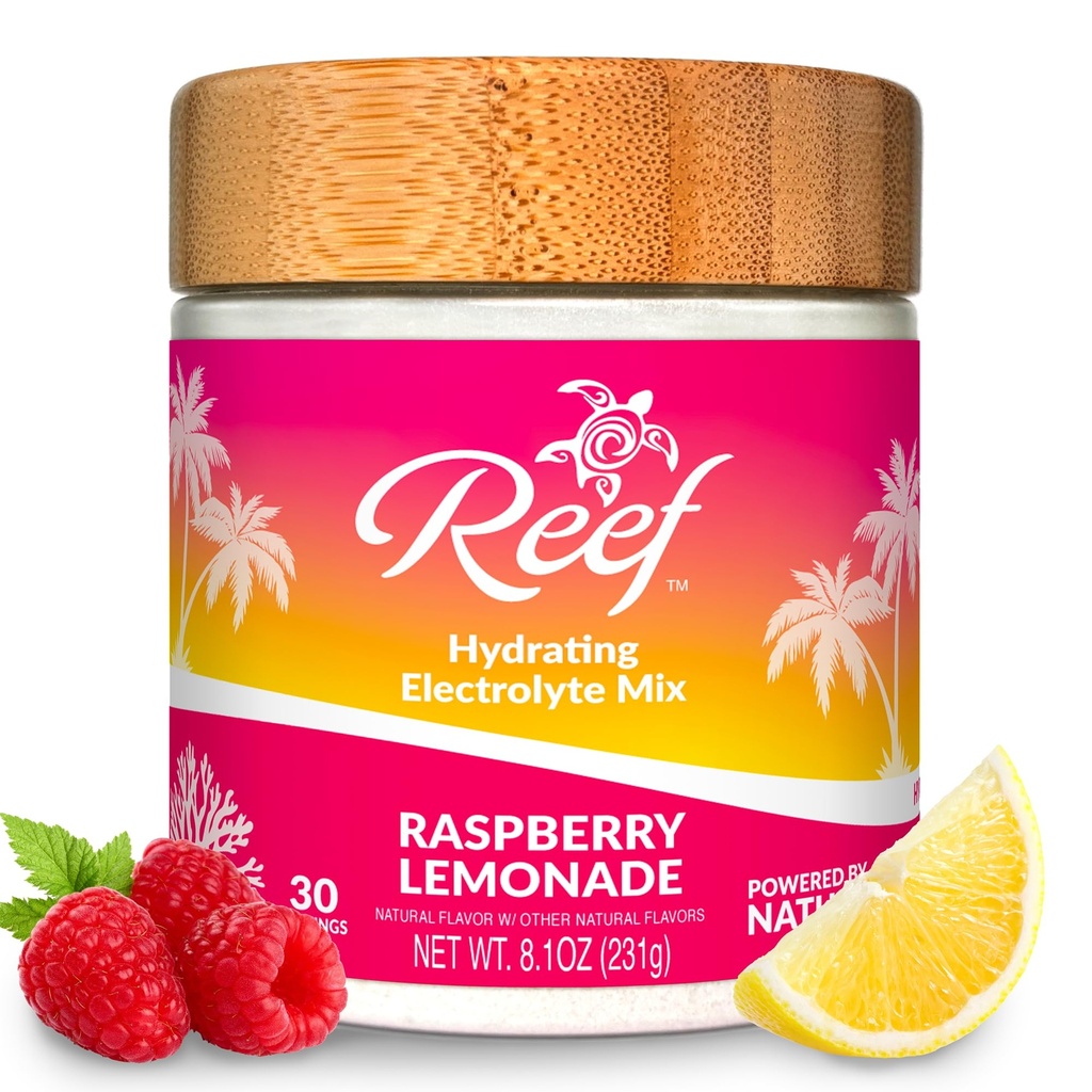 Hydrating Electrolyte Drink Mix | 5 Key Electrolytes + Vitamins | Coconut Water Powder, Pink Himalayan Salt & Real Fruit | Raspberry Lemonade | No Added Sugar | 30 Servings