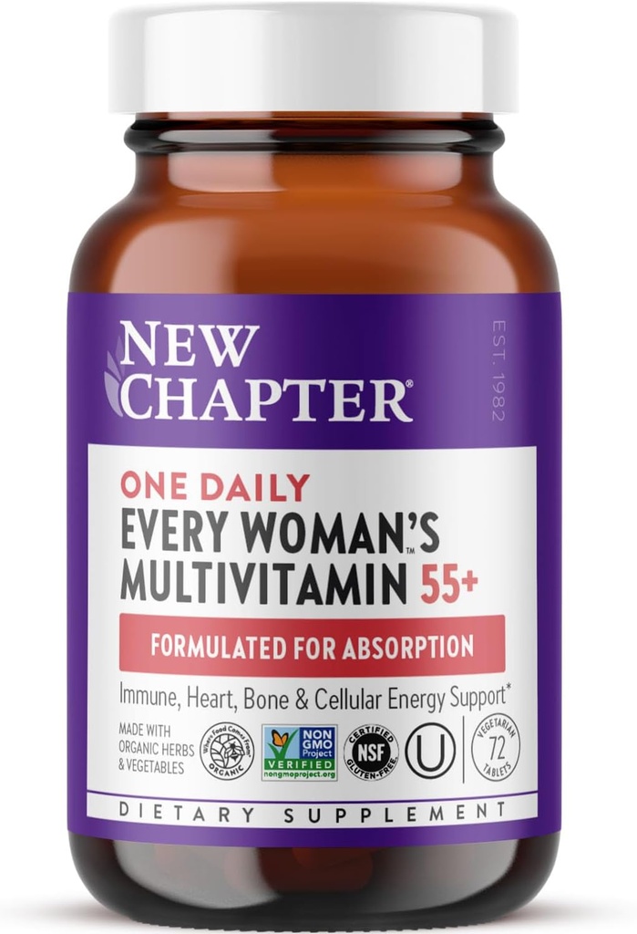 New Chapter Women's Multivitamin 50 Plus for Cellular Energy, Heart & Immune Support with 20+ Nutrients + Astaxanthin - Every Woman's One Daily 55+, Gentle on The Stomach, 72 Count