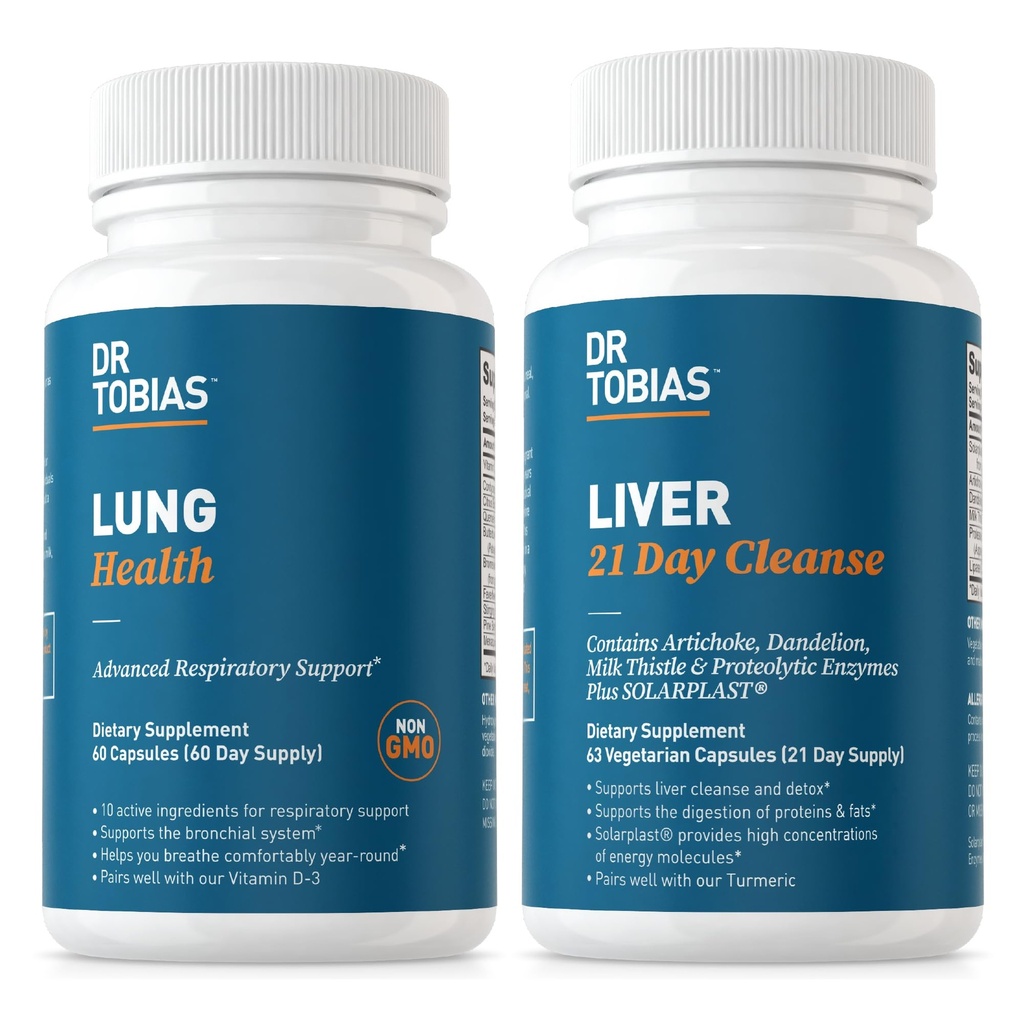 Dr. Tobias Lung Health & Lever 21 Day Cleanse for Lung and Liver Cleanse & Detox med C-vitamin, Butterbur, Quercetin, Solarplast, Artichoke, Milk Thistle