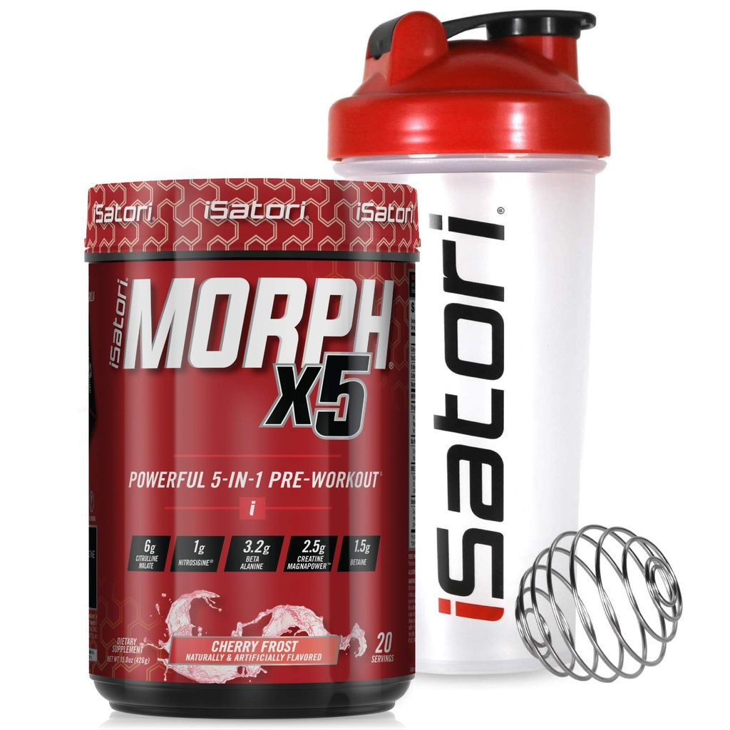 iSatori Morph Xtreme Intense Pre Workout - Bombsicle (20 Servere) Classic Blender Flaske (Klar flaske med rød top)
