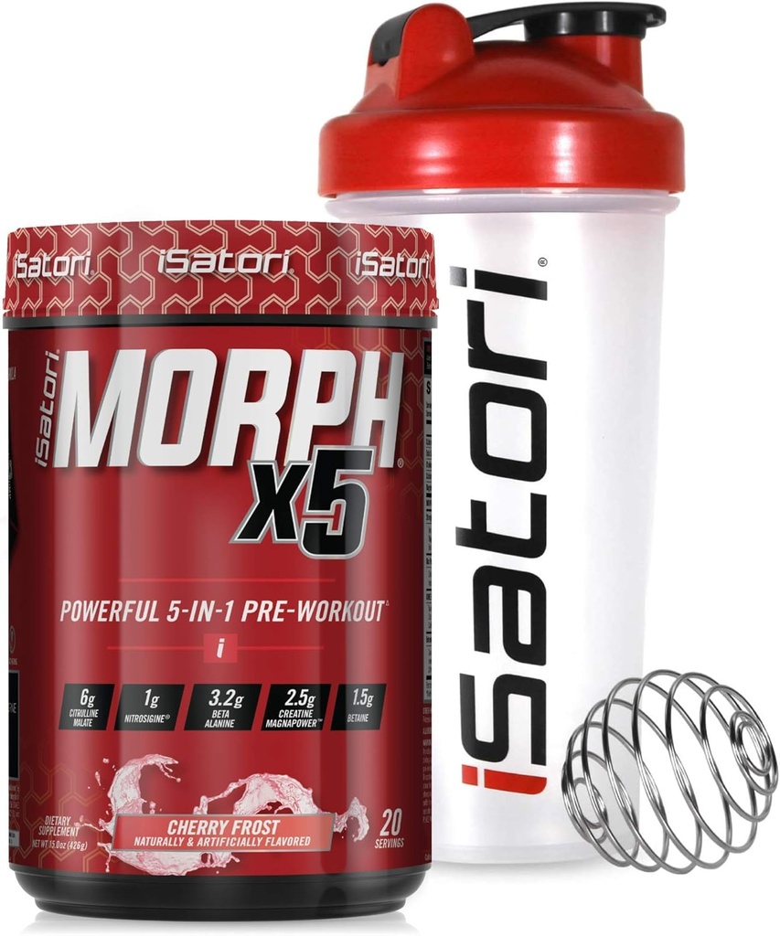 iSatori Morph Xtreme Intense Pre Workout - Bombsicle (20 Servere) Classic Blender Flaske (Klar flaske med rød top)