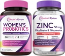 Doctor 's Opskrifter Kvinder Probiotiske & Zink bundle, fordøjelsesbesvær, vaginal & urinveje, naturlige immunforsvar, forsinket frigivelse Probiotiske kapsler 60ct & Zink kapsler 120 ct