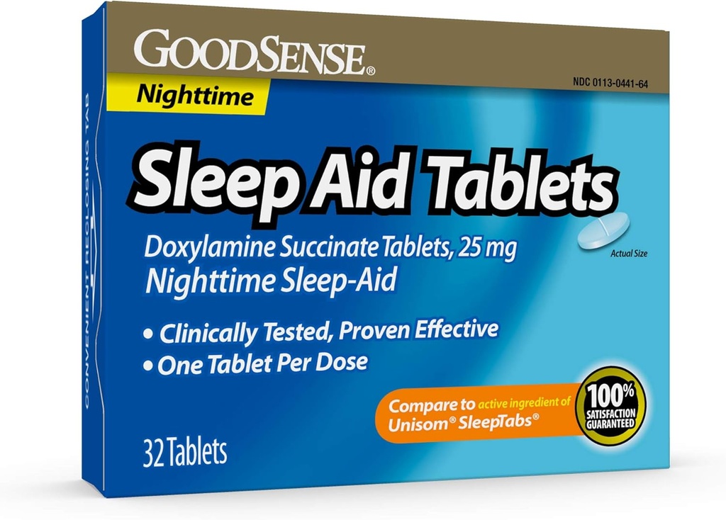 GoodSense Sleep Aid Doxylamin Succinat tabletter, 25 mg, 32-tal, Nighttime Sleep Aid til at hjælpe dig med at falde i søvn