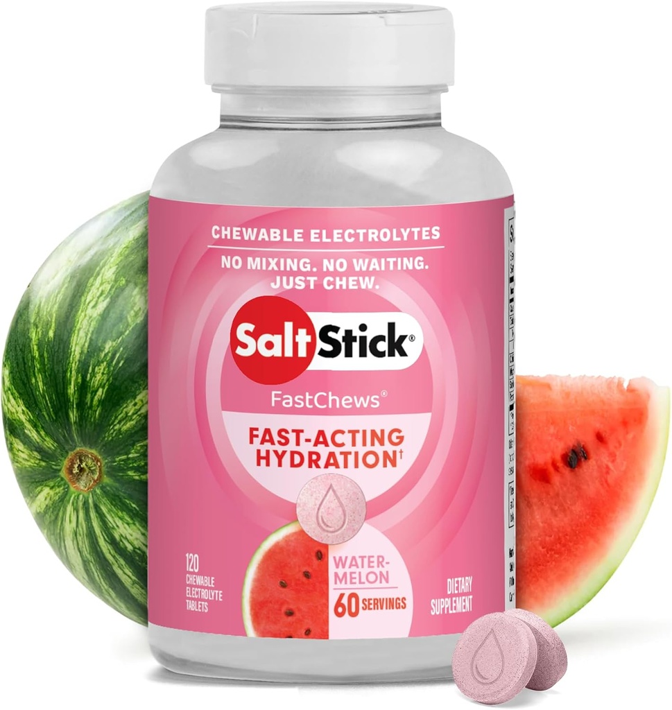 SaltStick Electrolyte FastChews - 120 Vandmelon Chewable Electrolytes - Salt Tablets for Running and Hydration, Electrolyte Chews - 120 Greve