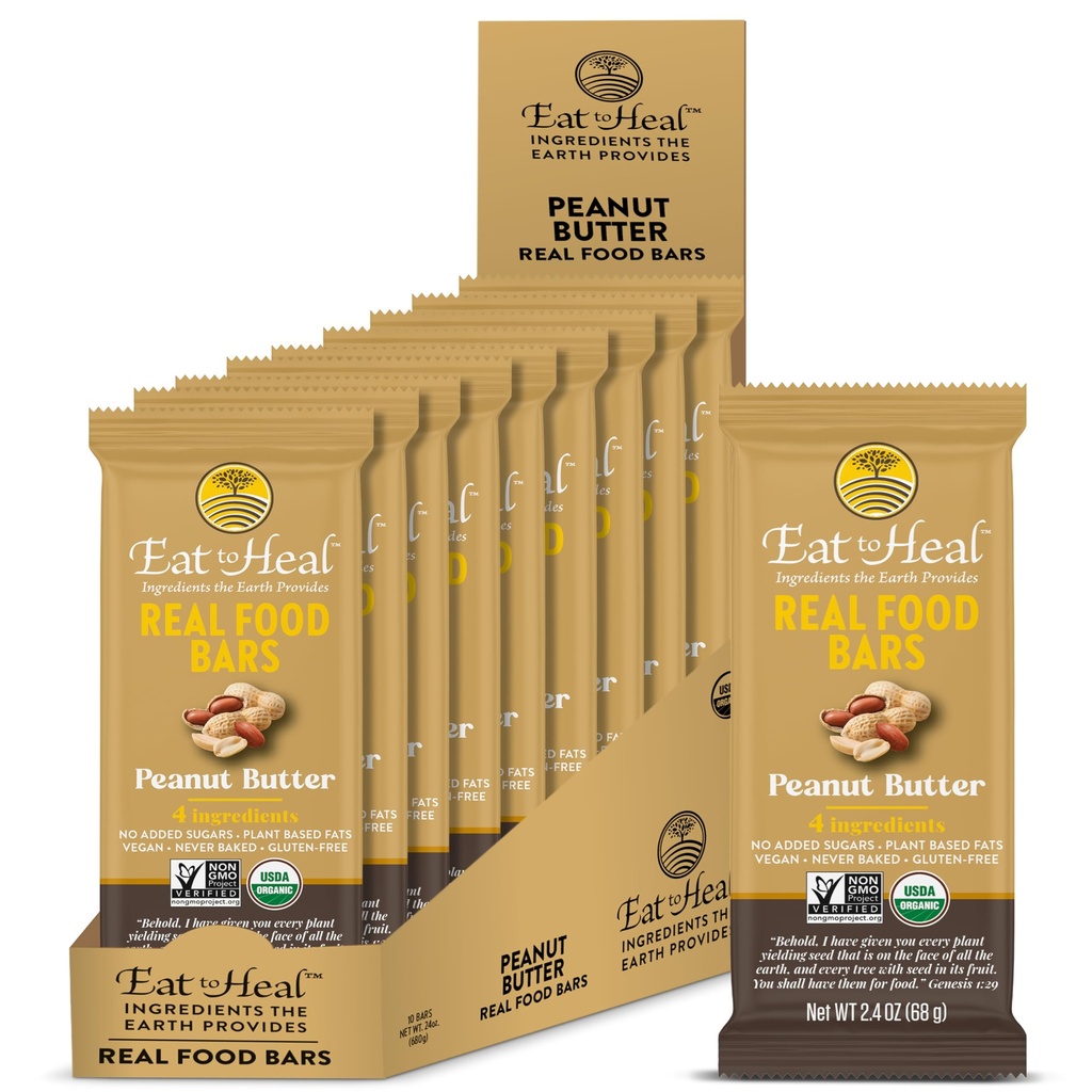 EatToHeal Peanut Butter Real Food Bar - Organic Vegan Sund High Protein Bars - Lavsukkermel erstatning, Ikke GMO, aldrig bagt, Plant baseret, Gluten Free - Fremsat til at nyde, ikke sidde på hylstre