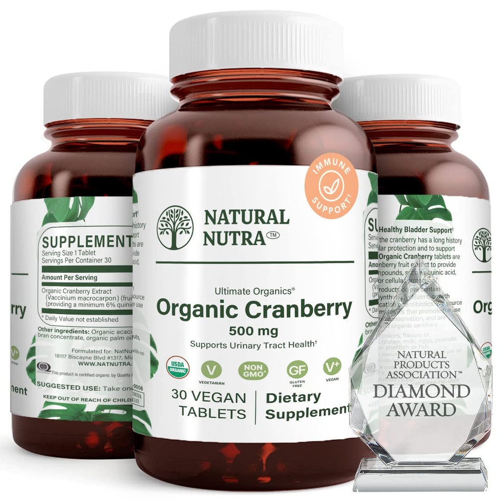 Naturlig Nutra Organic Cranberry Extract Supplement, Hjælp med at forebygge urinsyregigt, Promoes Bone Health, Hjælp med at bevare hjertets sundhed, Forbedre fordøjelsen, Promodere hud sundhed, 30 tabletter, One Month Supply