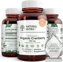 Naturlig Nutra Organic Cranberry Extract Supplement, Hjælp med at forebygge urinsyregigt, Promoes Bone Health, Hjælp med at bevare hjertets sundhed, Forbedre fordøjelsen, Promodere hud sundhed, 30 tabletter, One Month Supply